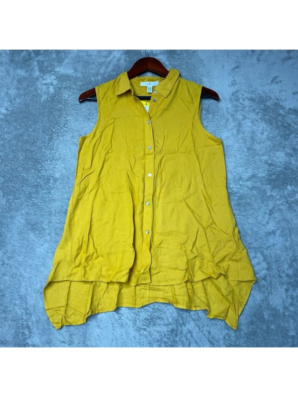 NWT Fever Women's S Sleeveless Button-Down High-Low Tunic Top Mango Mojito i2010